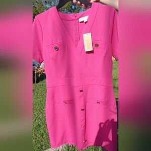 Micheal Kors Electric Pink V-Neck Blazer Dress